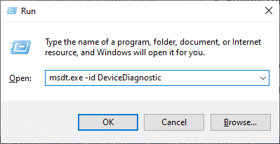 Type msdt.exe id DeviceDiagnostic and hit Enter