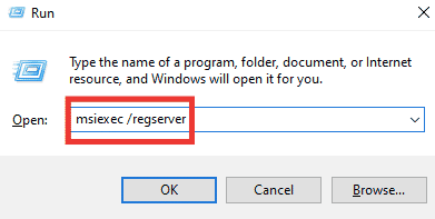 Type msiexec regserver and press the enter key to reregister