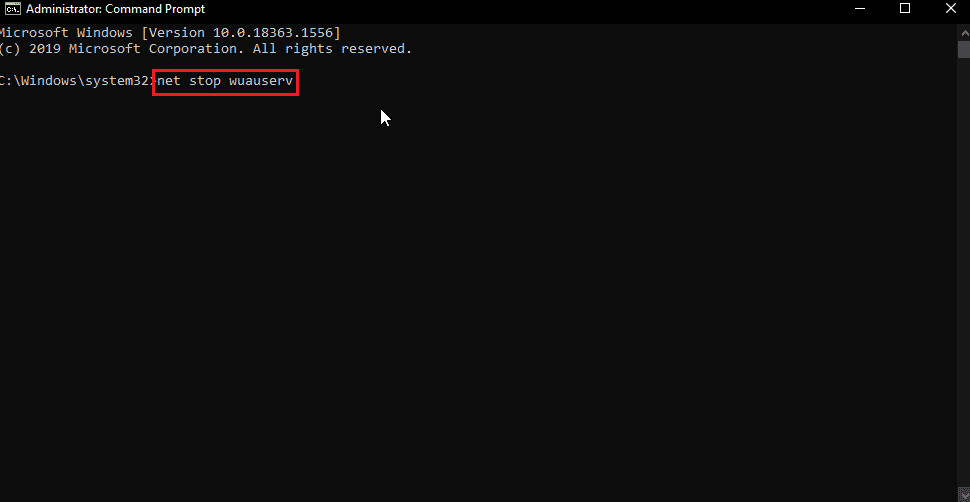 type net stop wuauserv command. Fix Error Code 0x8009000f 0x90002 in Windows 10