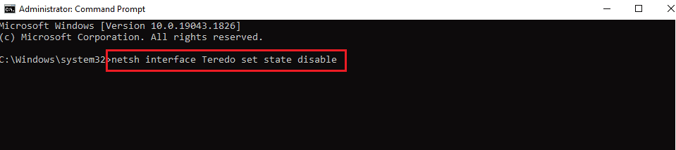 Type netsh interface Teredo set state disable 