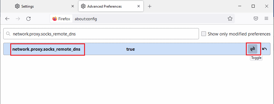 нажмите кнопку переключения, чтобы установить тип записи как true. Исправить ошибку Mozilla Firefox «Не удалось загрузить XPCOM» в Windows 10