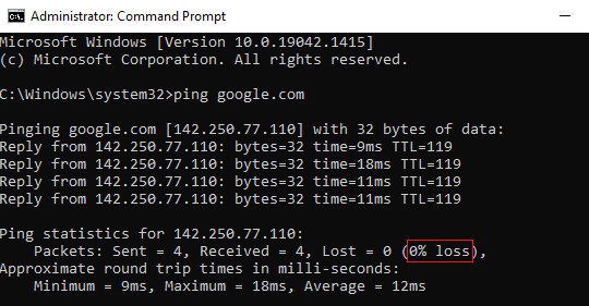 type ping google.com and hit Enter