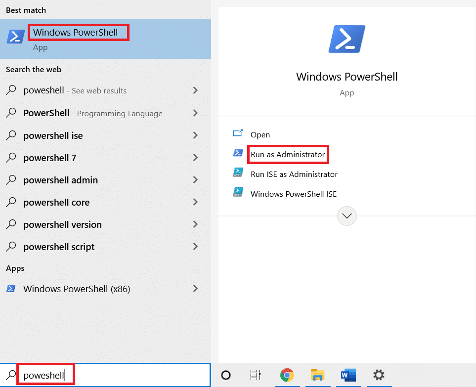 Type Powershell in the search bar and click on Run as Administrator