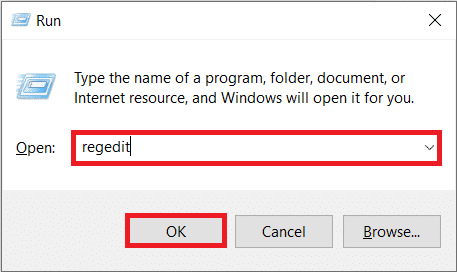 Type regedit and click OK to open Registry Editor