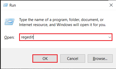 Type regedit and click on OK to open Registry Editor