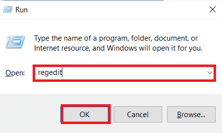 type regedit in the Run dialog box