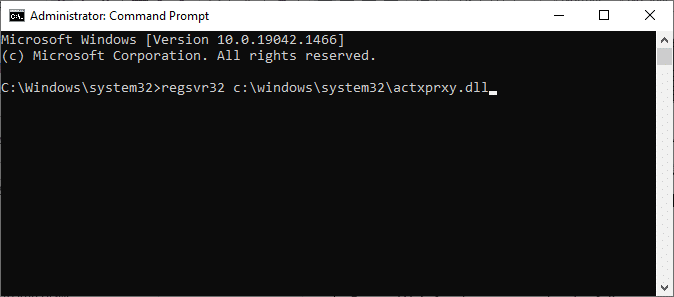 Type regsvr32 location path in the command line