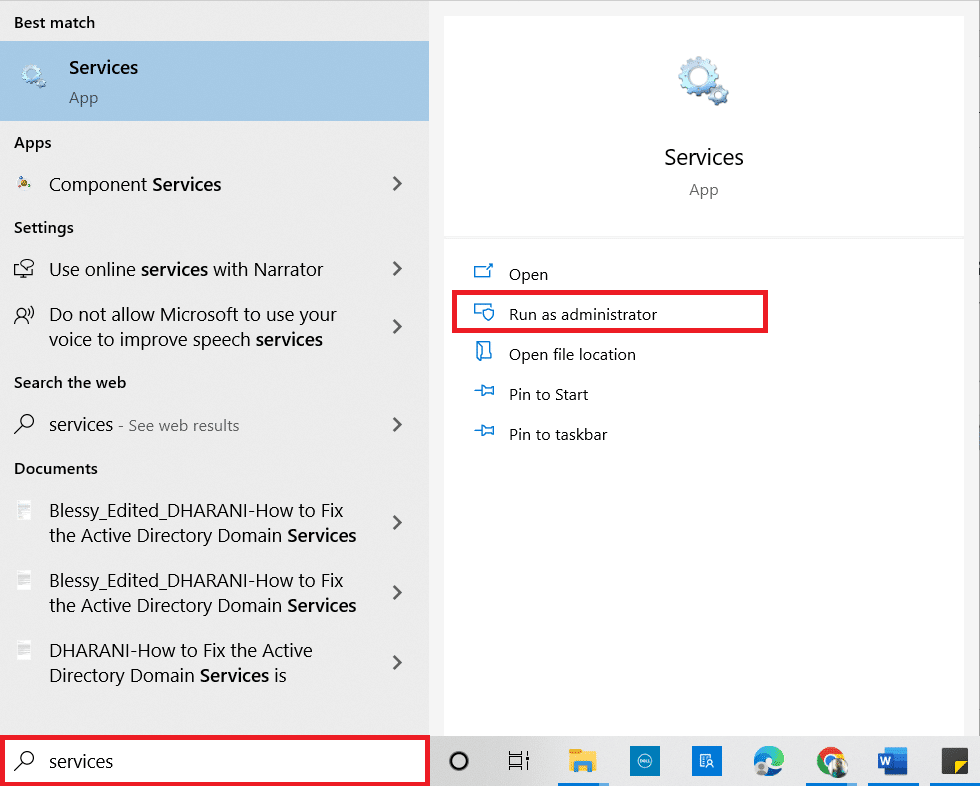 Type Services in the search menu and click on Run as administrator. Fix Can’t Install Cumulative Update KB5008212 in Windows 10