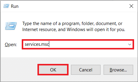 Type services.msc and click on OK to open the Services application. 