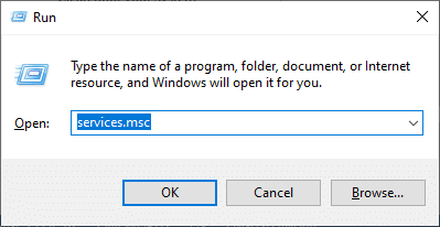Type services.msc in the Run dialog box and hit enter.