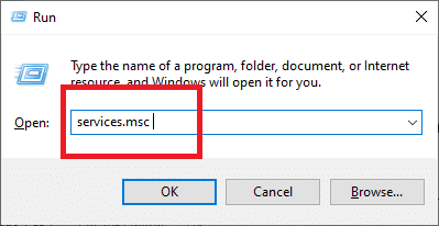 Type services.msc into the Run dialogue box that appears, and then click OK.