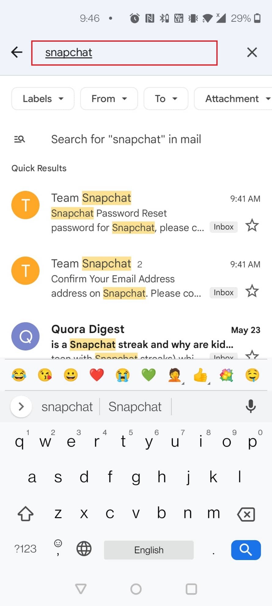 Geben Sie Snapchat in die Suchleiste ein