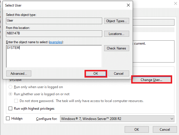 Type SYSTEM in the Enter the object name to select(examples): field and click on OK 