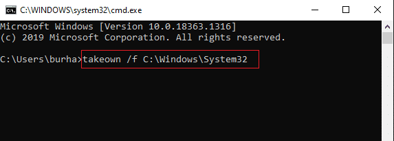 type takeown f CWindowsSystem32 and press Enter | Fix Failed to Enumerate Objects in the Container error