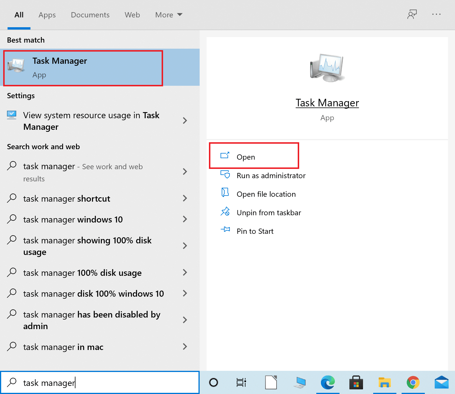 Type Task Manager in the Windows search bar