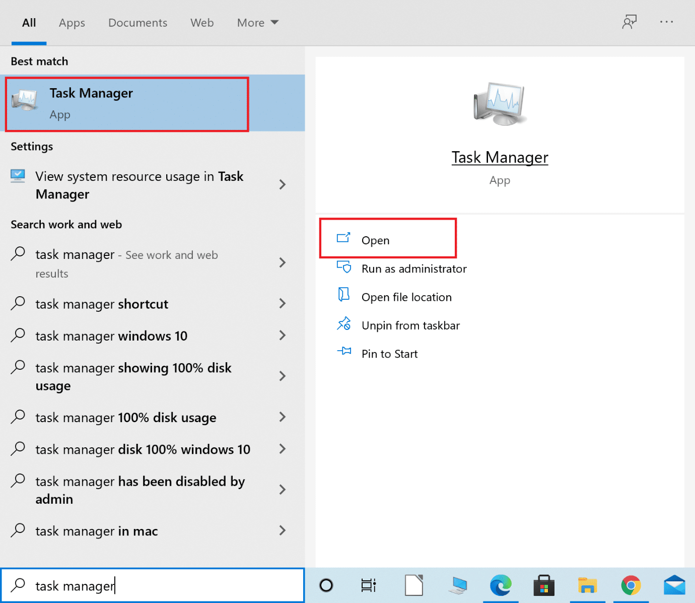 Type Task Manager into Windows search and launch it from the search result