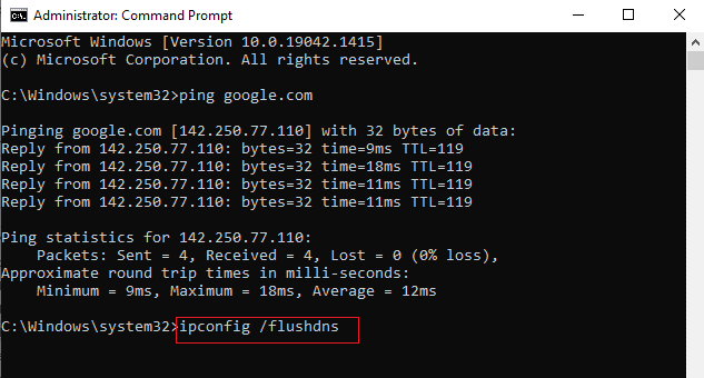 Typ de hjirboppe neamde kommando's. Fix System Error Code 1231 yn Windows 10