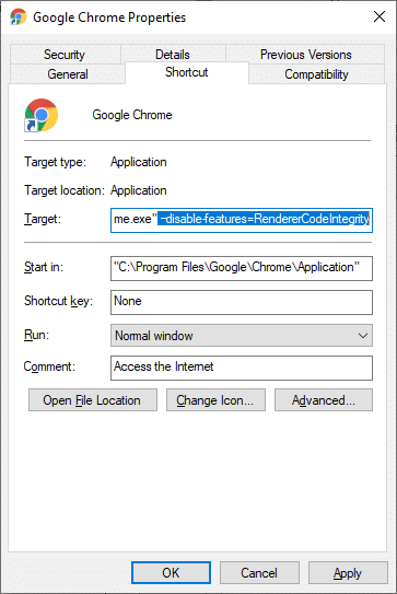  Type the command for Disable RendererCodeIntegrity. Fix Google Chrome STATUS BREAKPOINT Error