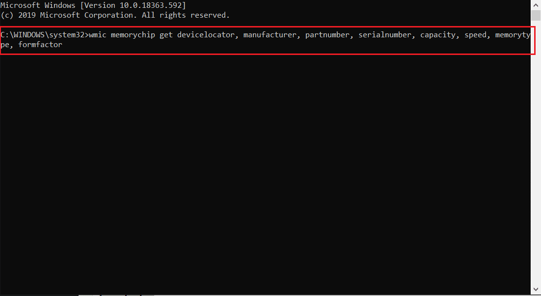 type the command to view RAM information in command prompt or cmd