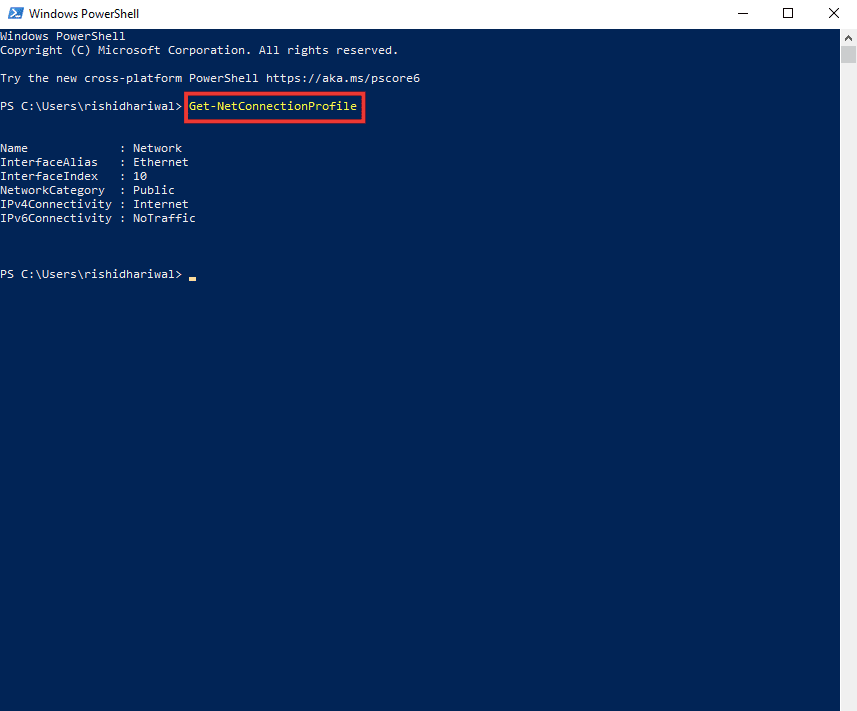 type the following command in powershell. Fix Windows 10 Network Profile Missing Problem