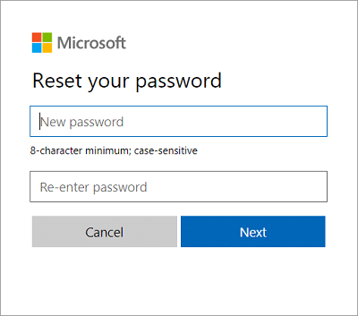 type the new password then confirm this new password and click Next