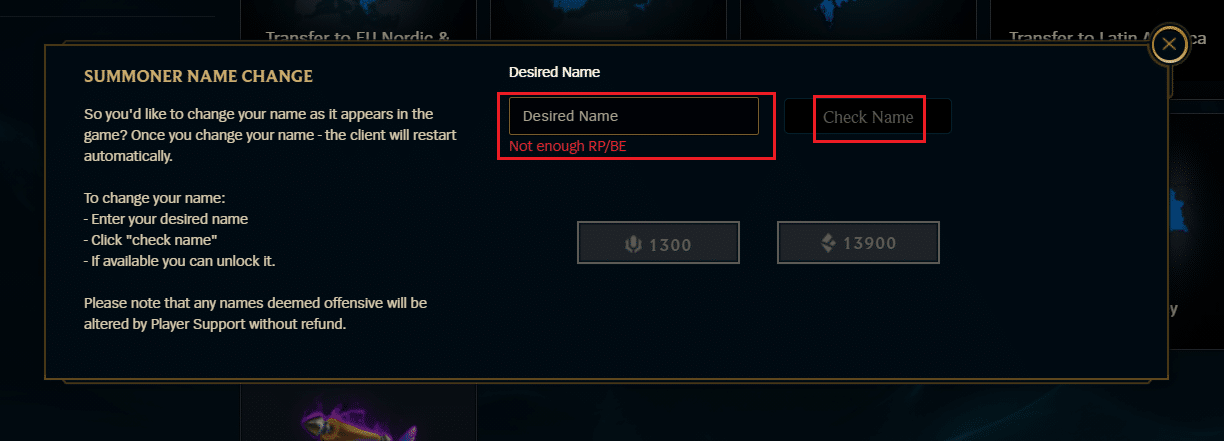 type your desired name and click on check name button. How to Change League Of Legends Summoner Name