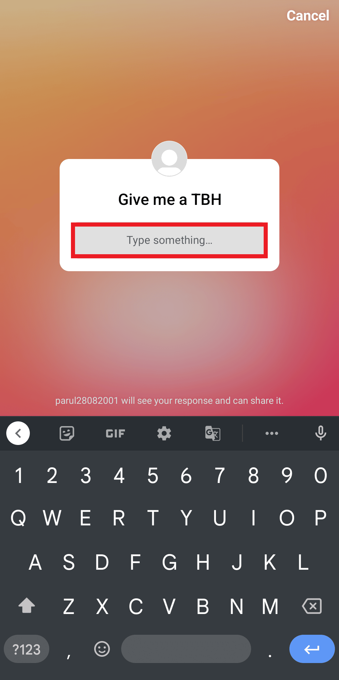type your response in Type something field | TBH post for Instagram