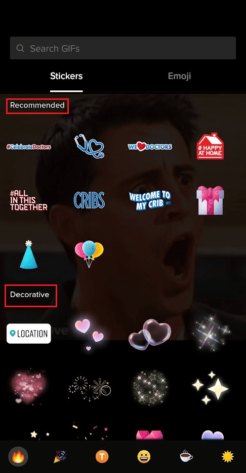 types of stickers available on the TikTok app