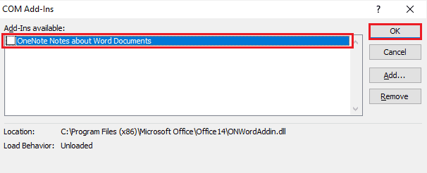 Uncheck Add Ins and select OK. Fix Outlook has run into an error that is preventing it from working correctly