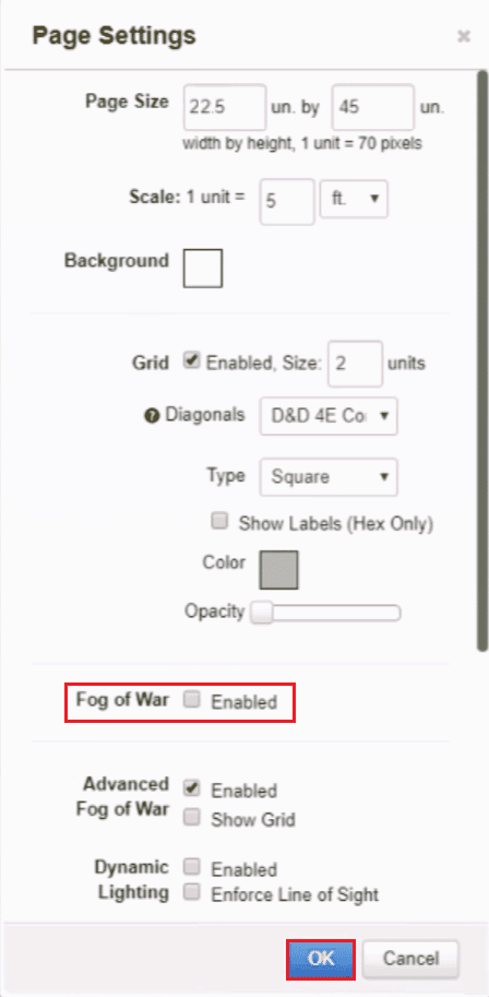 uncheck enabled option of fog of war