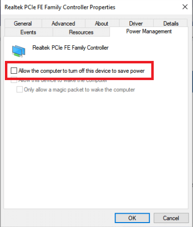 Uncheck the Allow the computer to turn off this device to save power. Fix Your Computer Appears to be Correctly Configured but the device or resource DNS server is not responding in Windows 10