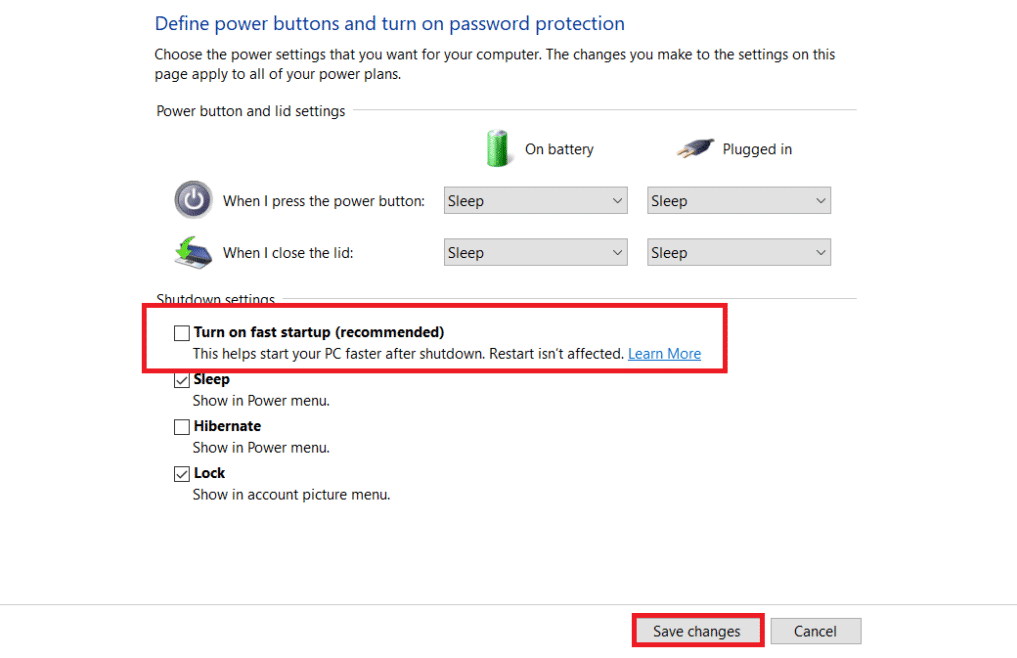 uncheck the box Turn on fast startup and then click on Save changes as shown below. Fix Unknown USB Device Descriptor Request Failed in Windows 10