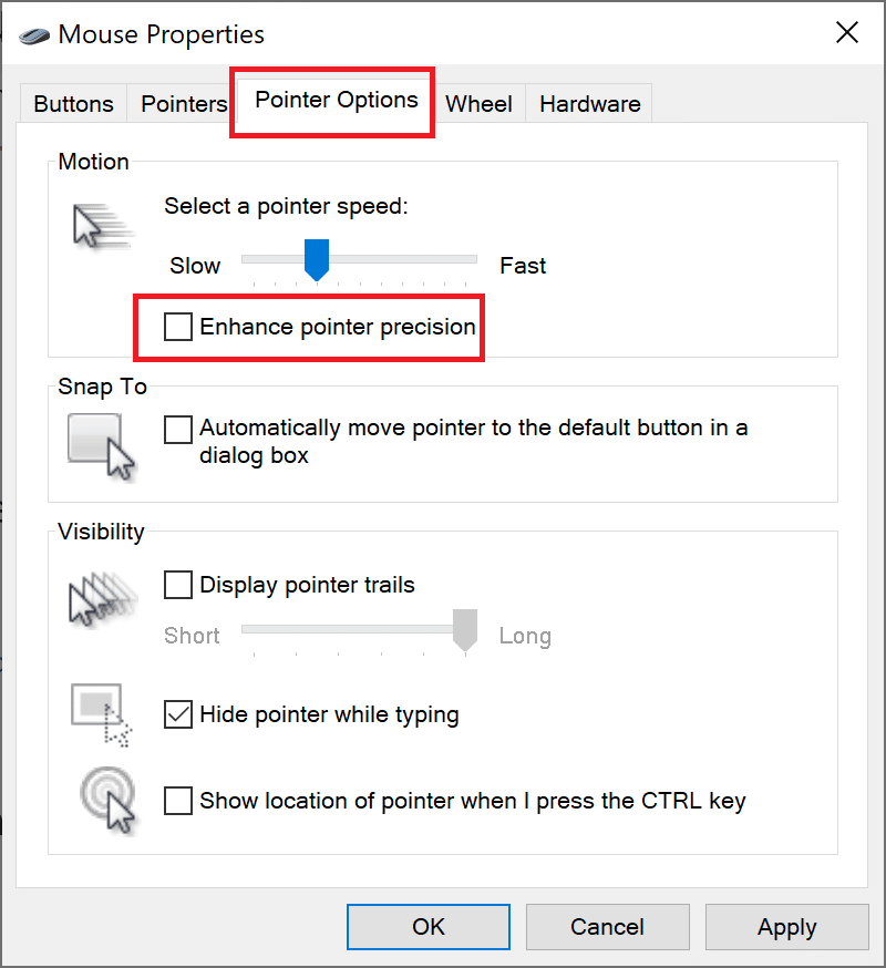 Enhance pointer precision. pointer options. How to Optimize Windows 10 for Gaming and Performance?