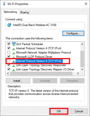uncheck the Internet Protocol Version 6 option. Finally, click on OK to save the changes. Fix Your connection was interrupted in Microsoft Edge
