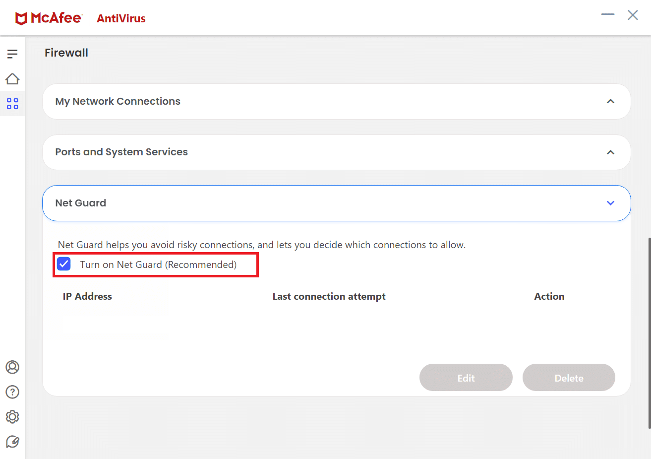 Uncheck the option Turn on Net Guard Recommended