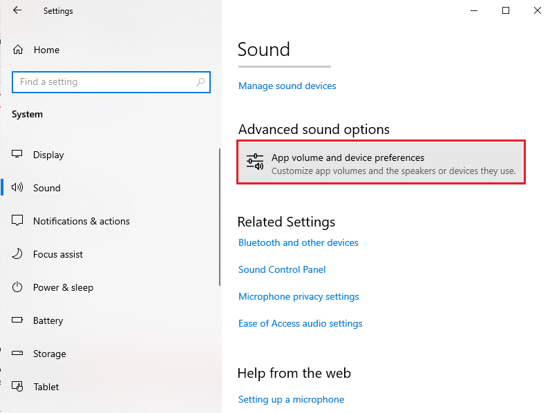 Under Advanced sound options click on App volume and device preferences 