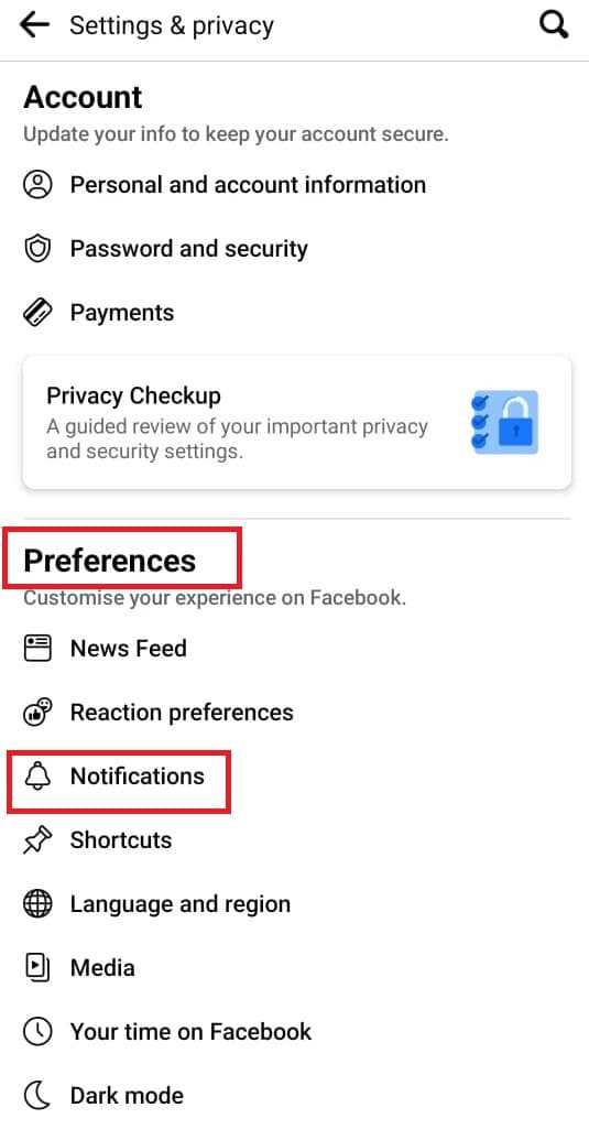 Under Preferences Tap on Notifications. How to Turn On or Off Friend Suggestions on Facebook App