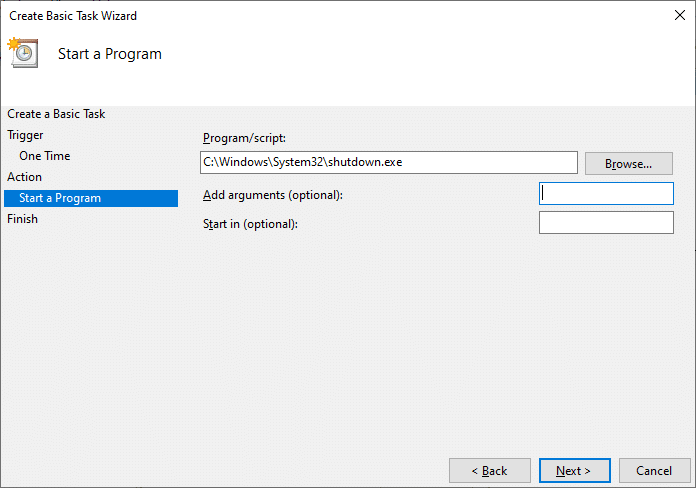 Under Program type “C:WindowsSystem32shutdown.exe” | How To Create Windows 10 Sleep Timer 