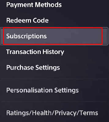Under the drop-down menu, to get to the subscriptions list click on the subscription option. 