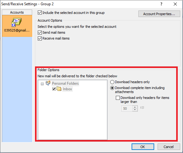 Under the Folder Option select the folder that you want to include in Send Receive option. Fix Outlook Error 0x8004102a in Windows 10