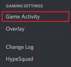 Under the Game settings panel click on Game activity 