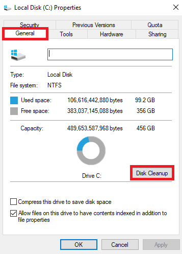 Under the General tab locate and click on Disk Cleanup. Fix Steam Error 53 in Windows 10