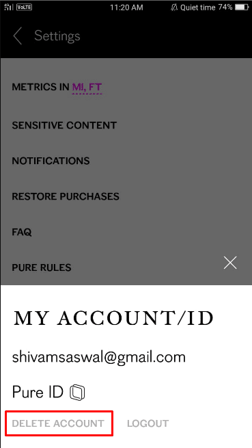 Under the MY ACCOUNT/ID drop menu, click on the DELETE ACCOUNT option.