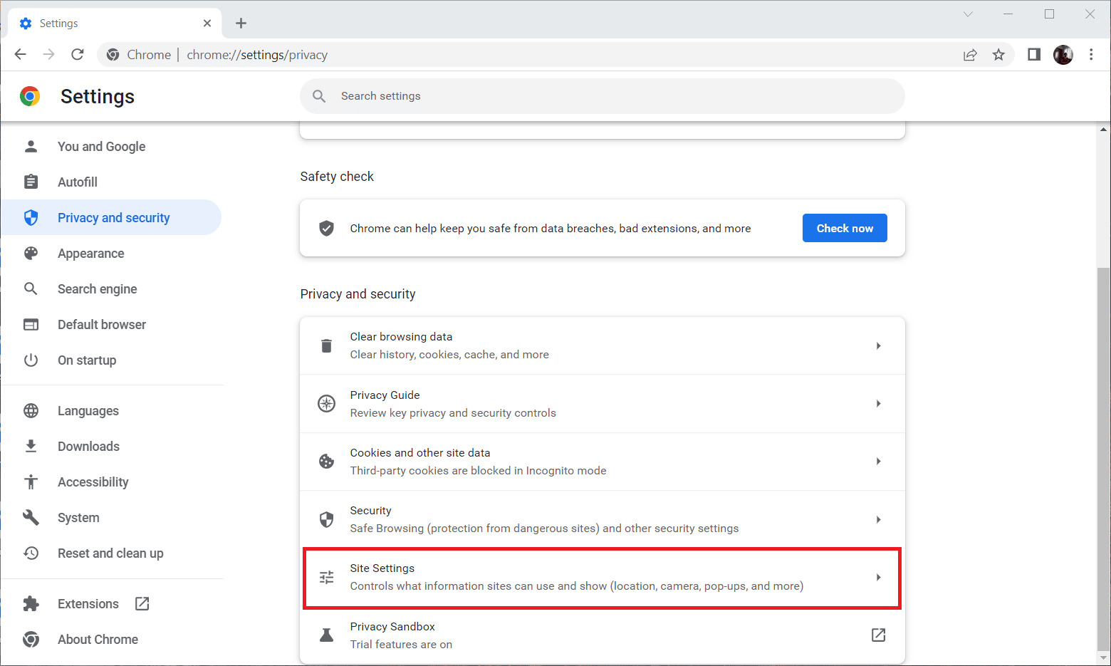 select Site Settings