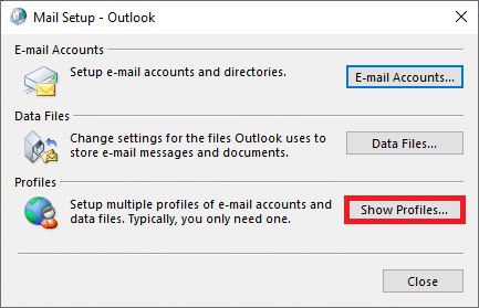 click on Show Profiles… button. Fix Outlook Stuck at Loading Profile on Windows 10