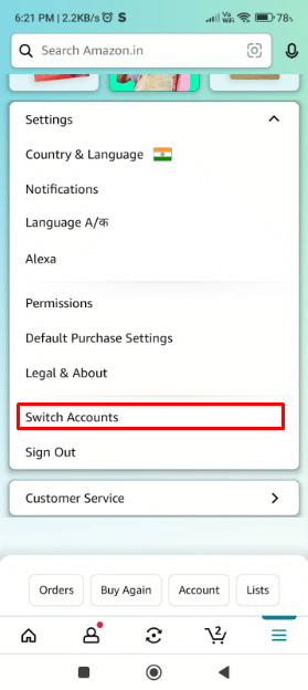 Under the settings menu, tap on the Switch account option. 