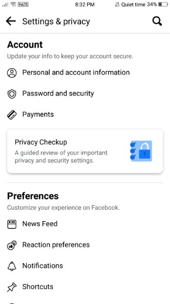 Under the Settings & privacy menu, you can access and adjust any desired privacy settings options