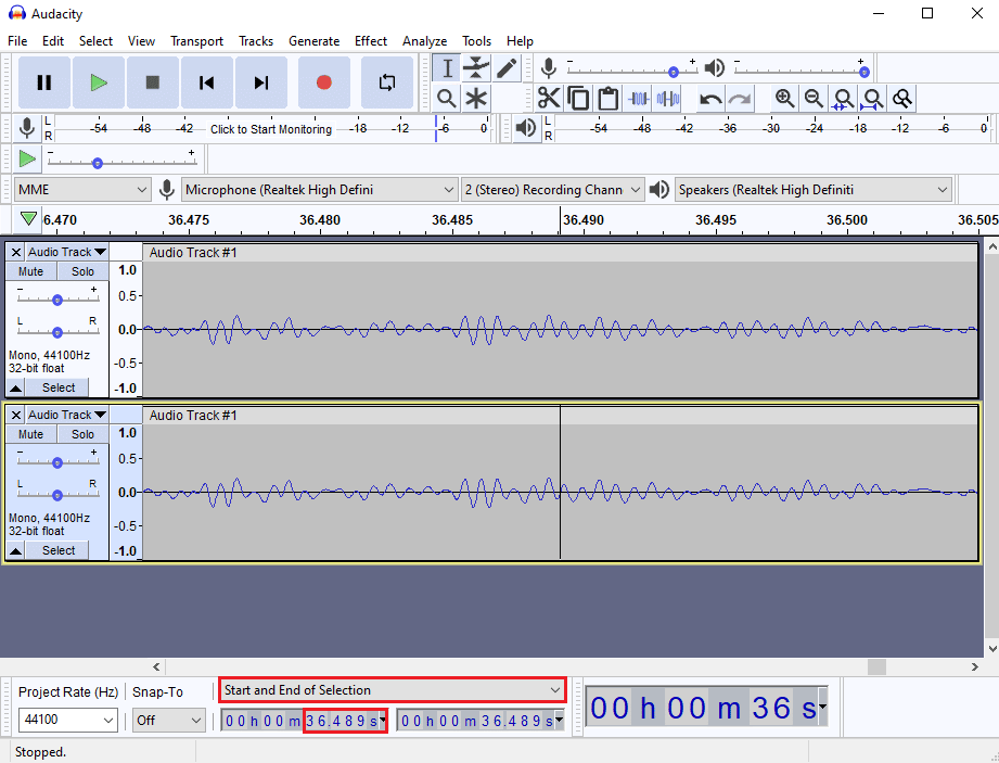 Under the Start and End of Selection you can see the time lag for the audio. How to Fix Latency in Audacity in Windows 10