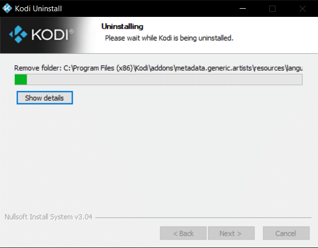 uninstall Kodi in Kodi uninstall wizard. Fix Kodi Update Failed