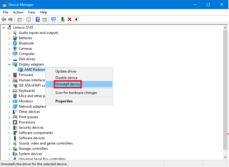 Uninstall driver option in Device manager